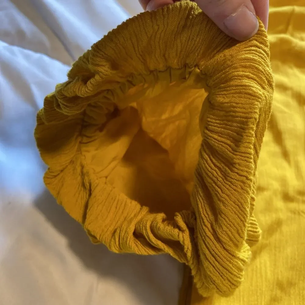 Loft Short Gathered Puff Sleeve Ladies Top Medium Mustard Yellow